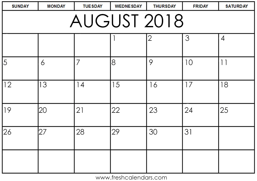 2018 august calendar